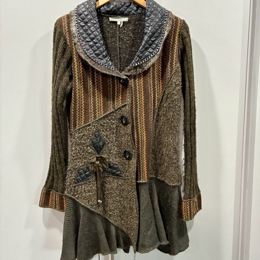 Y2K Anthropologie Sioni Sweater Cardigan M Patchwork Wool Duster Fairy Lagenlook
